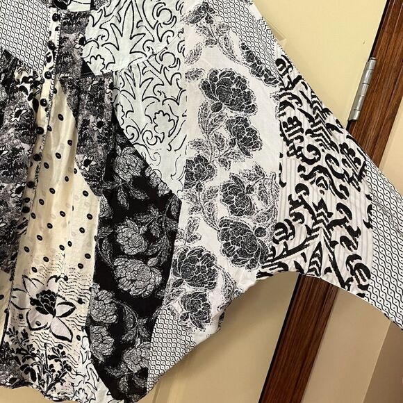 ANTHROPOLOGIE MAEVE Linden Floral Patchwork Dolman Popover Blk/Blu/Wht Size Med - Picture 5 of 8